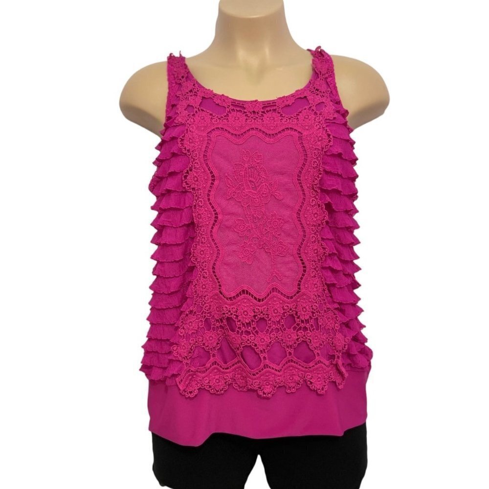 CATO WOMAN Ruffled‎ Dressy Blouse Venice Lace Size 18/20W Sleeveless Scoop Neck